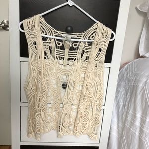 LC Lauren Conrad Crochet Off White Vest